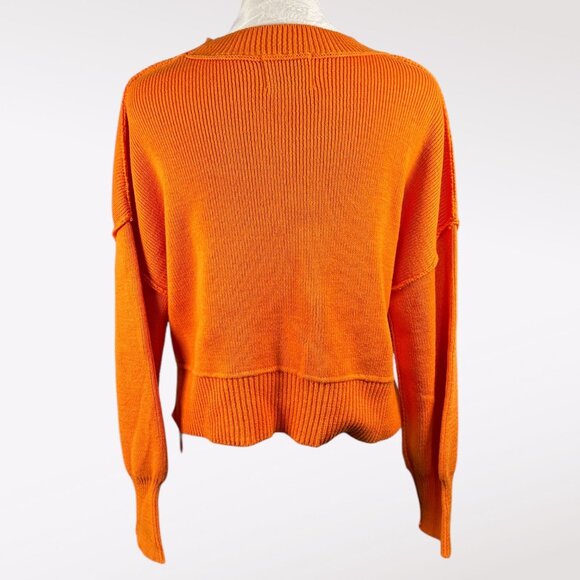 Pink Rose Orange Ribbed Knit Sweater Drop Shoulder Boxy Fit Small - Picture 5 of 9